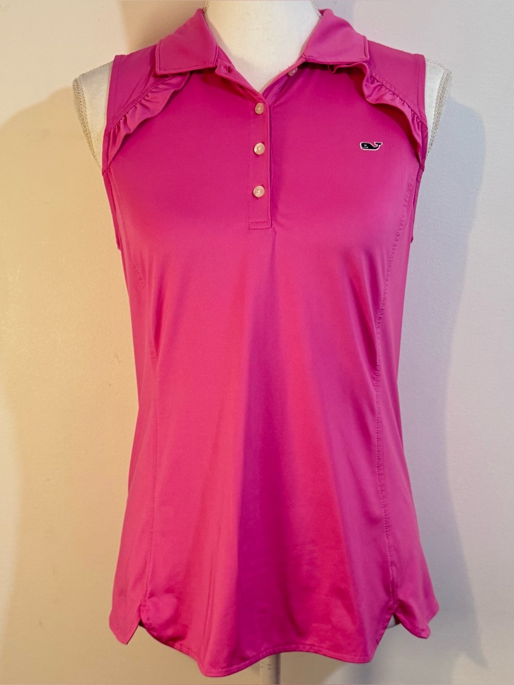 Vineyard Vines Performance Sleeveless Golf Polo Pink Ruffle Trim Women’s Small